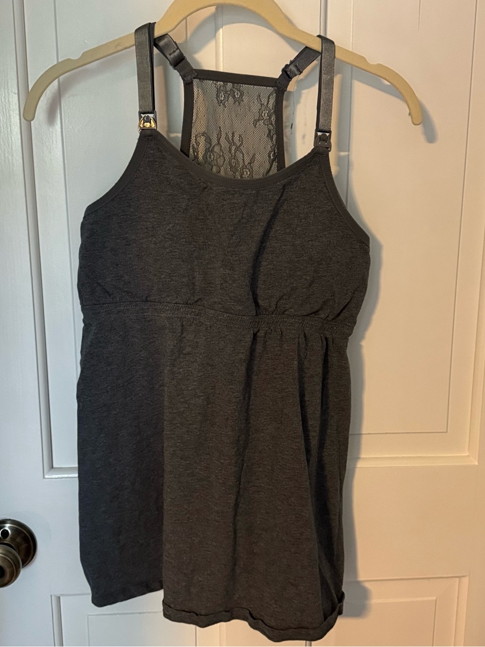 Dark Charcoal Lace-Back Tank Top with Bra, Sz M